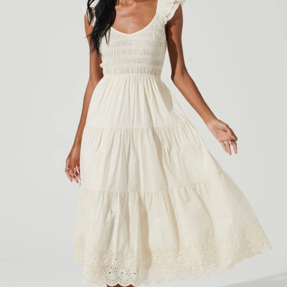Flutter Sleeve Eyelet Midi Dress